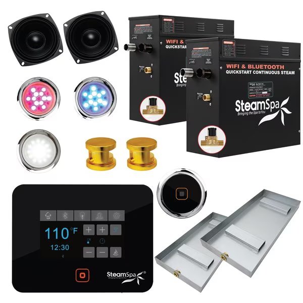 Wifi and Bluetooth 15kW Steam Bath Generator in Gold, Steamspa, Mfr#: BKT1500GD-A